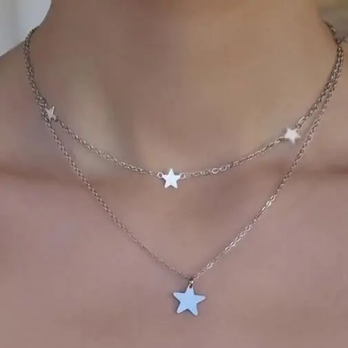 💍گردنبند دو ردیفه ی ستاره ب...