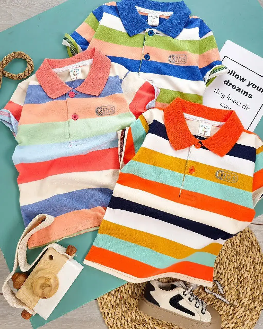 | تیشرت یقه دکمه رنگین کمانی😍|
