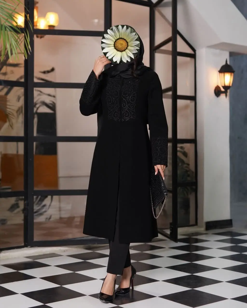 کرپ مرویجت (کشمیر) یقه گرد خاویاری دامن کلوش مدل آرتیمیس
