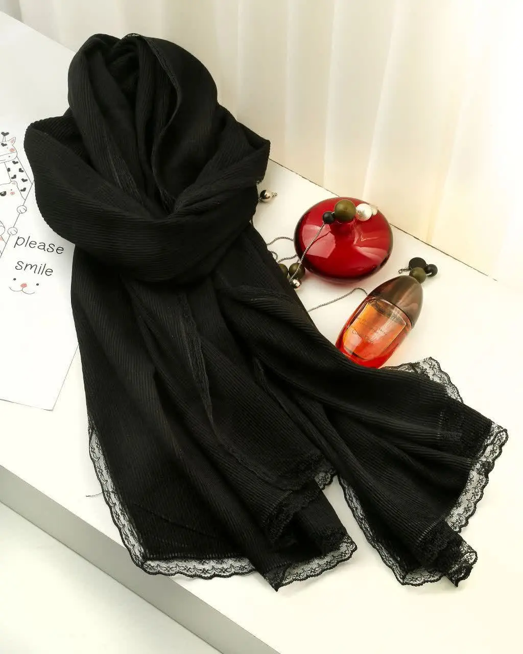 🌸شال نخ پلیسه پورشه دور دانتل