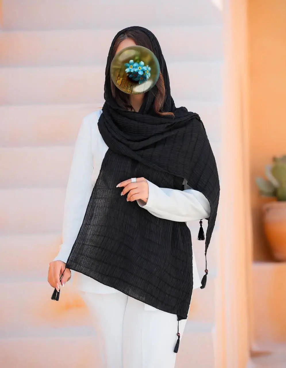 🐝شال پلیسه سیا اسکارف