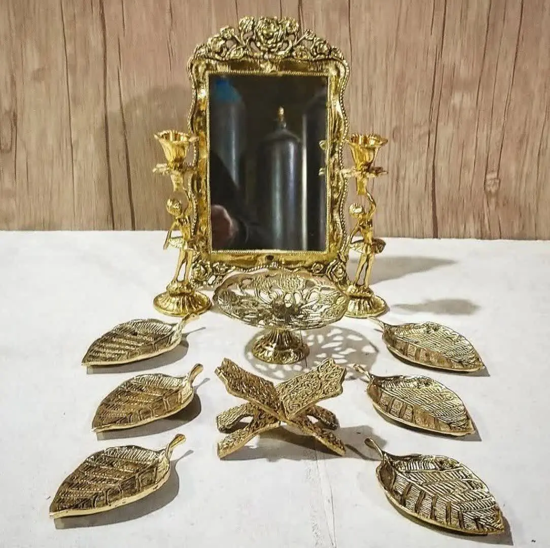 هفت سین و اینه شمعدان و ظرف وسط بدون رحل برنز سنگین و اصل❌️
