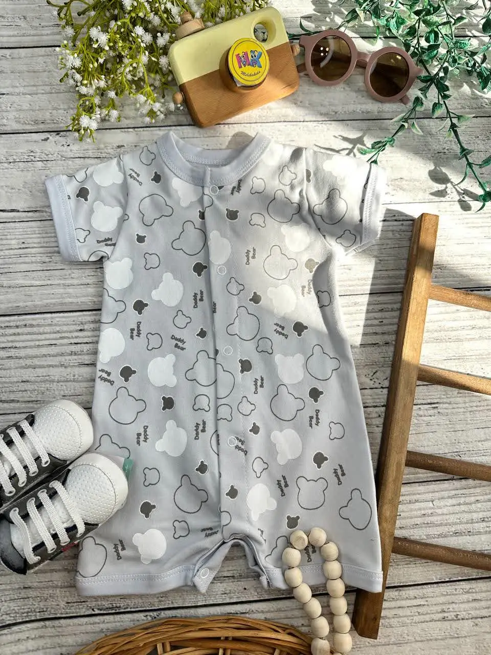 رامپر طرح خرس و سایه طوسی نوزادی و کودک کد ۱۸۰۲۶ 
