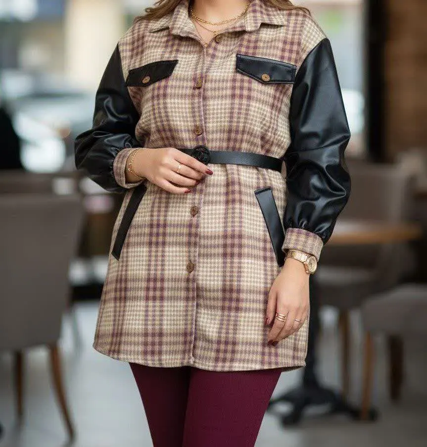 شکت چهارخونه آستین چرم