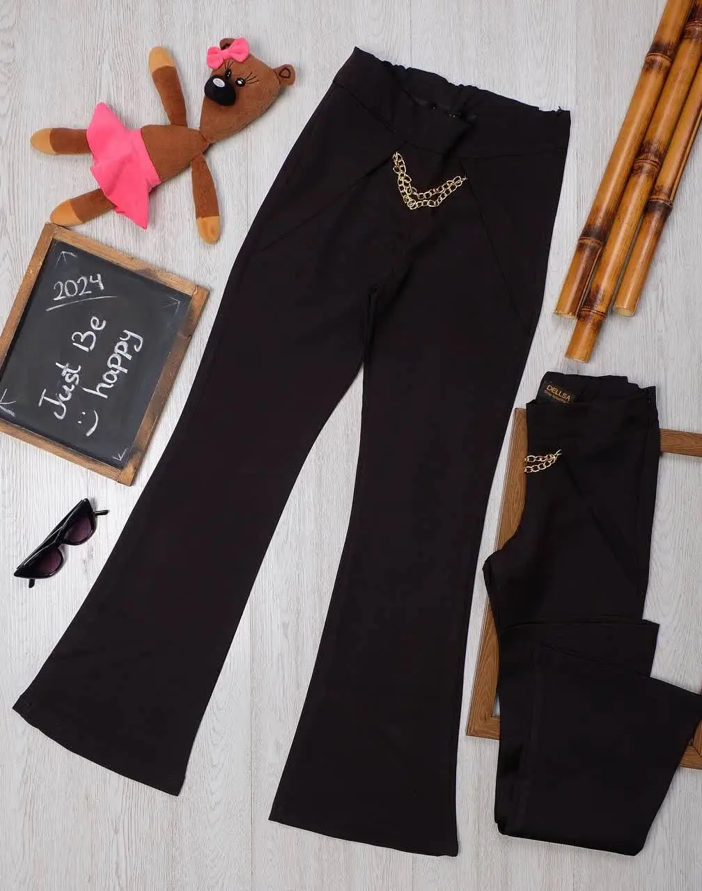 👫شلوار دخترانه مشکی مازراتی پیله مورب👫
