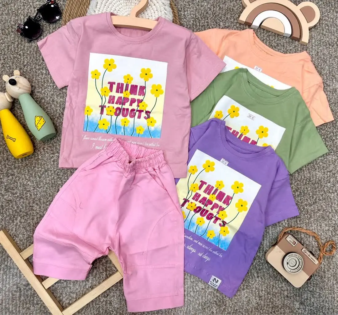 👫تیشرت شلوارک کتان دخترانه چاپ گلها ✅
