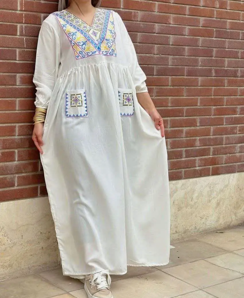 🖋نام: پیراهن نخی جیب گلدوزی شارلوت
