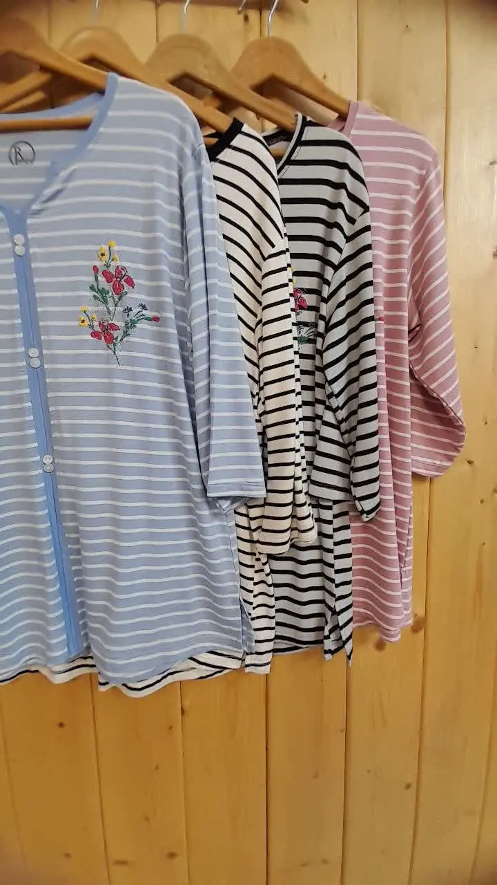 ✔️ بلوز سه ربع ویسکوز راه راه