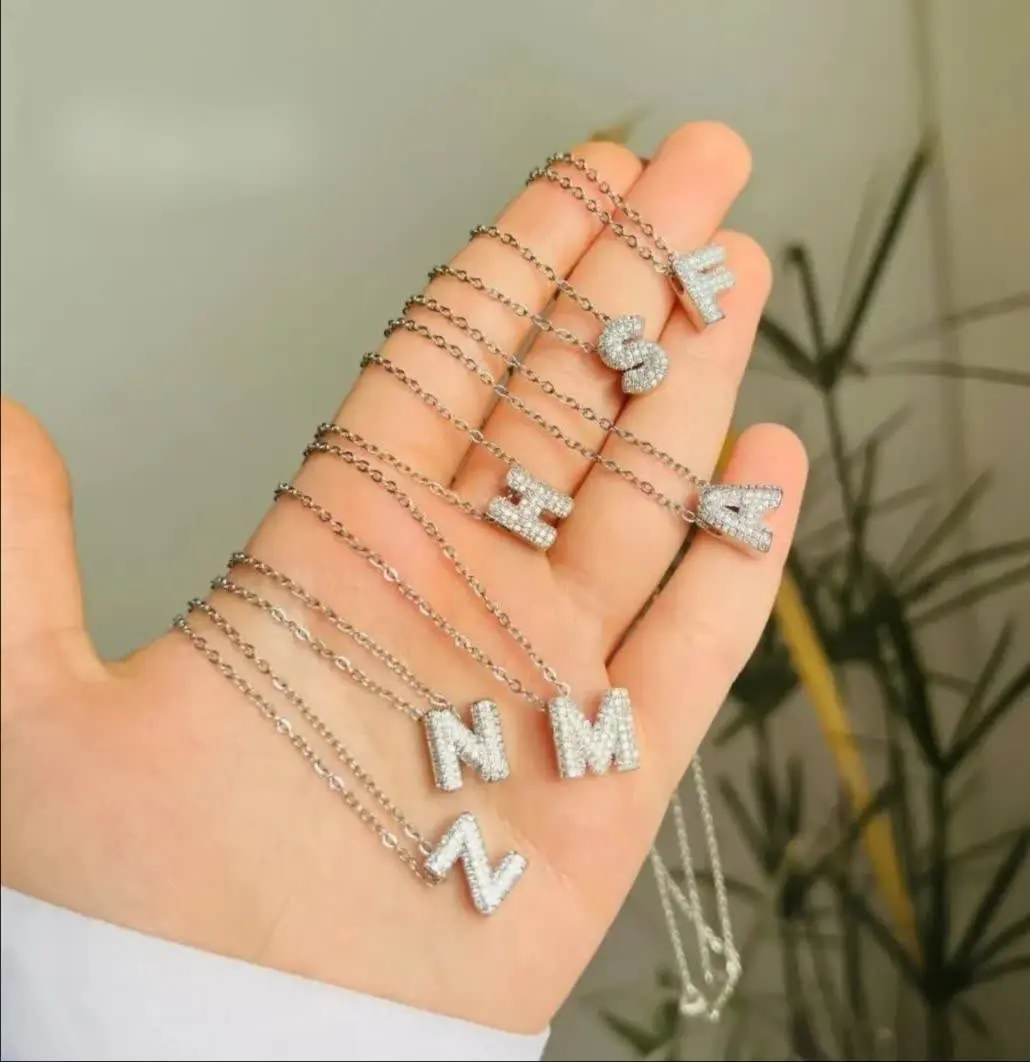 💍گردنبند حروف و فول نگین بس...