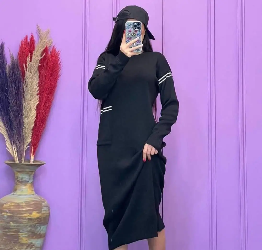 پیراهن بافت جیب دار✅