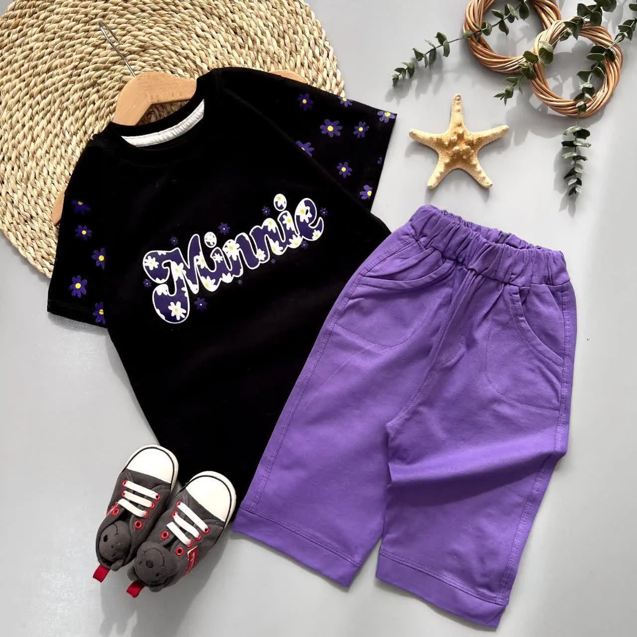 🌸تیشرت شلوارک دخترانه طرح بMINI🌸
