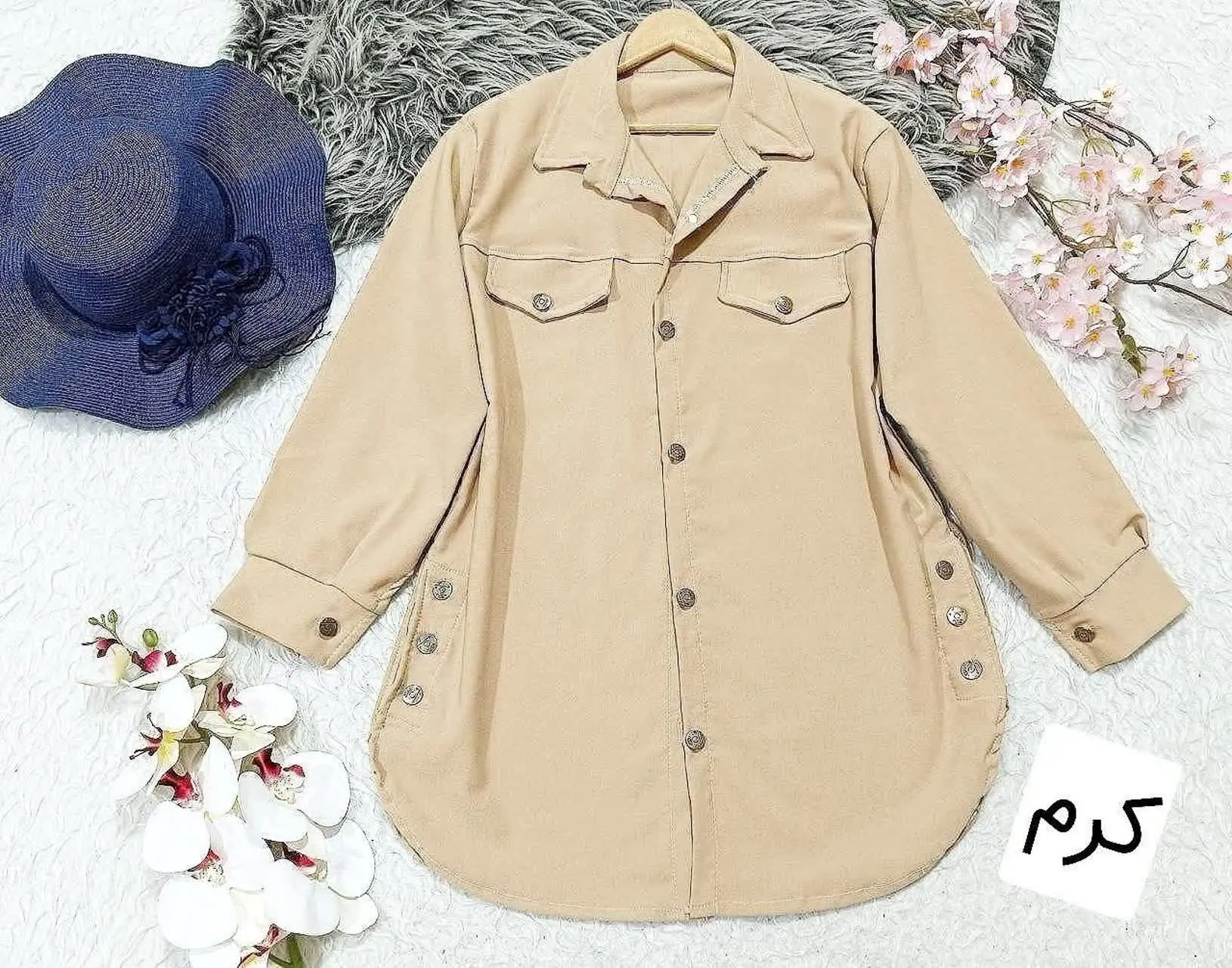 مانتو بغل دکمه کتان ۱۰۴۶