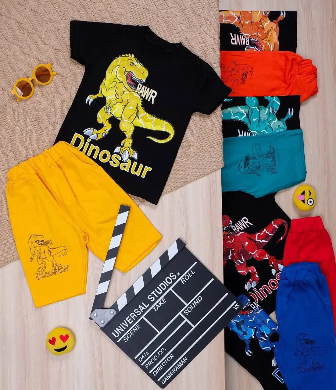 👫تیشرت و شلوارک مشکی چاپ دایناسور👫
