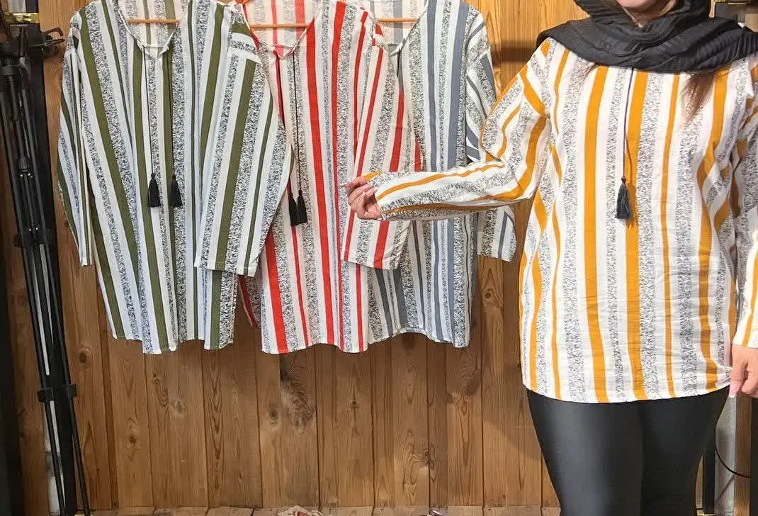 تونیک یقه کوبایی پارچه کرپ نخ عالی پفکیa
