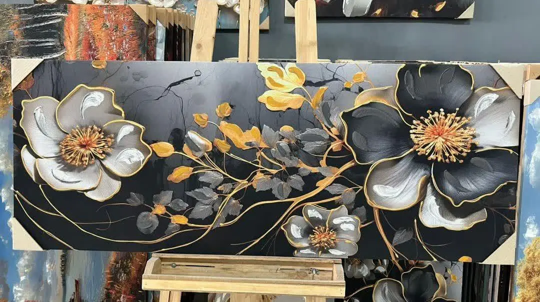 تابلو گل برجسته طلایی-مشکی💫
