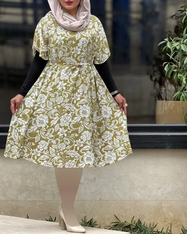 پیراهن نخی کوتاه گل آرا