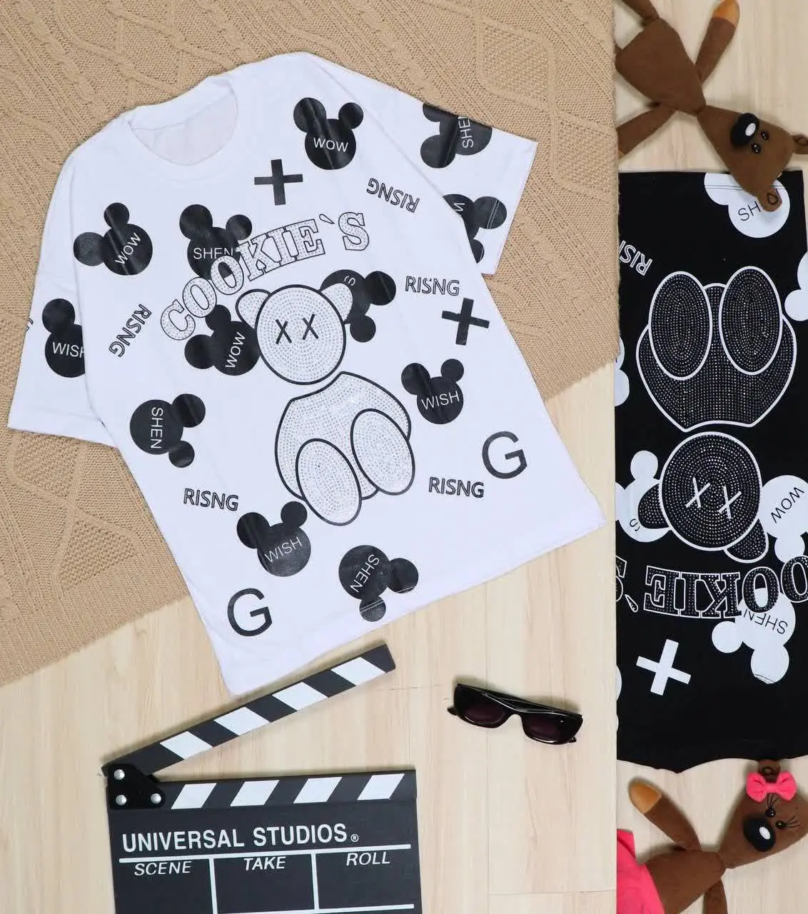 👫تیشرت دخترانه باکسی خرس نگینی 👫
