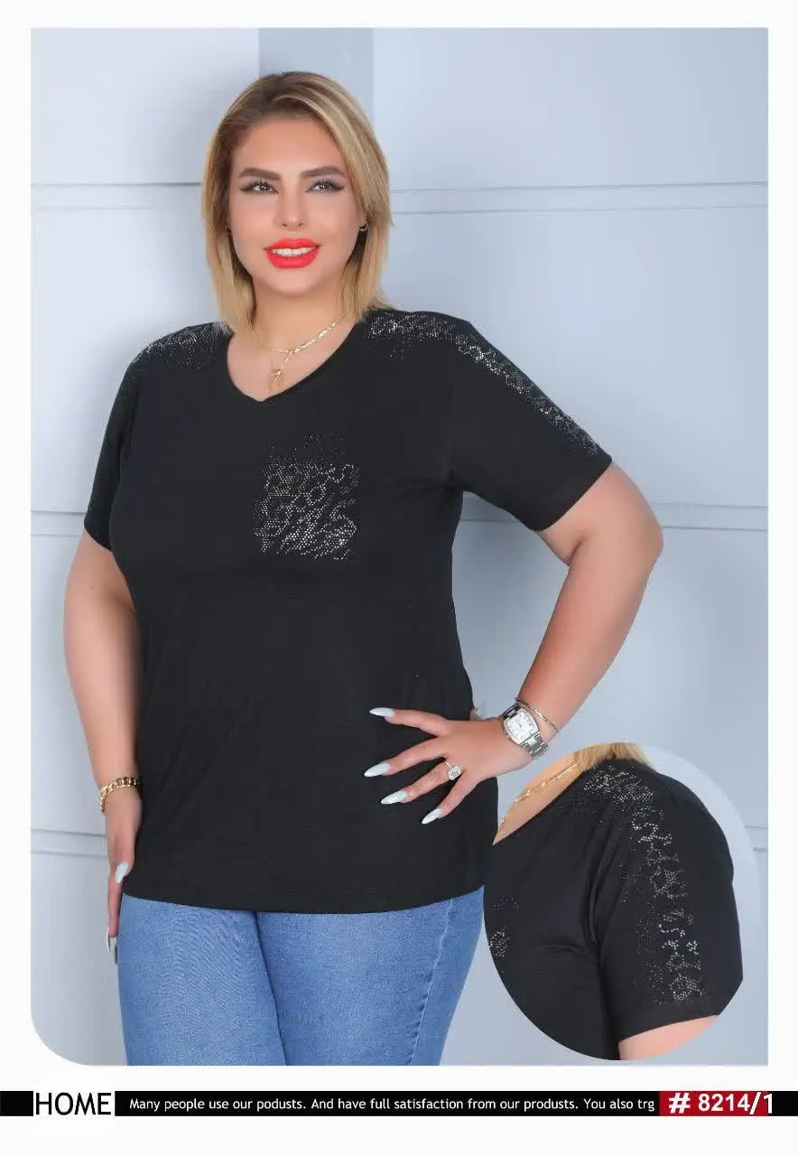 🌼بلوز مشکی نگین کار شده، قواره دار
