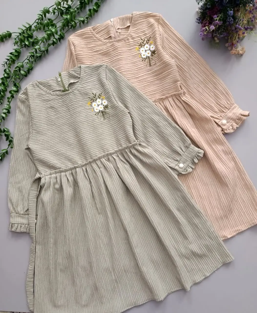 💞 پیراهن آستین دار گلدوزی دخترانه 💞
