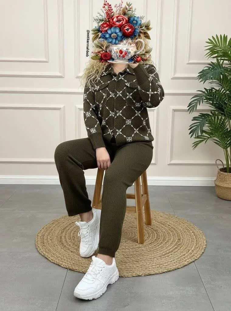 ست کت و شلوار بافت جلو دکمه