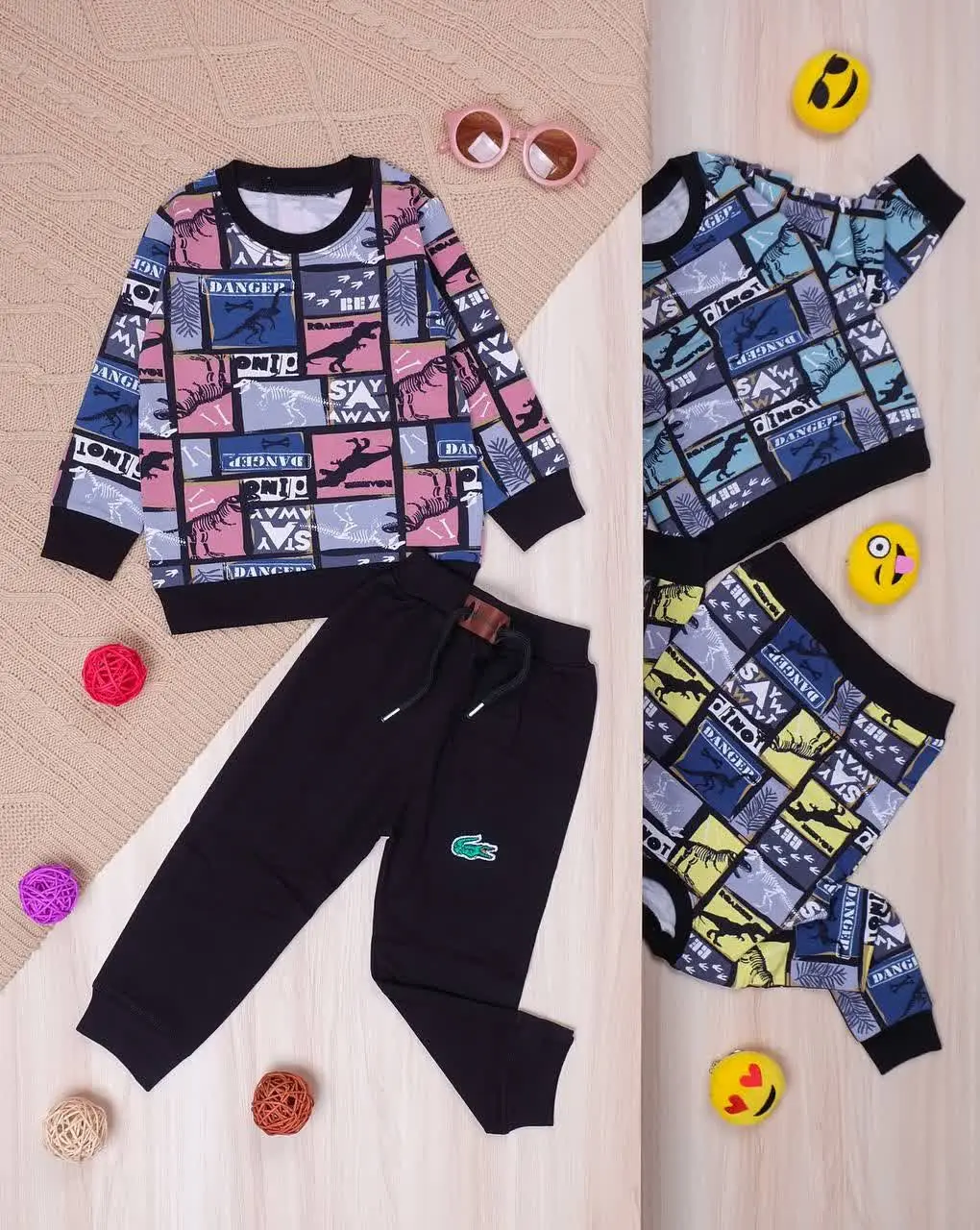 👫بلوز و شلوار چاپ دایناسور چهارخونه👫
