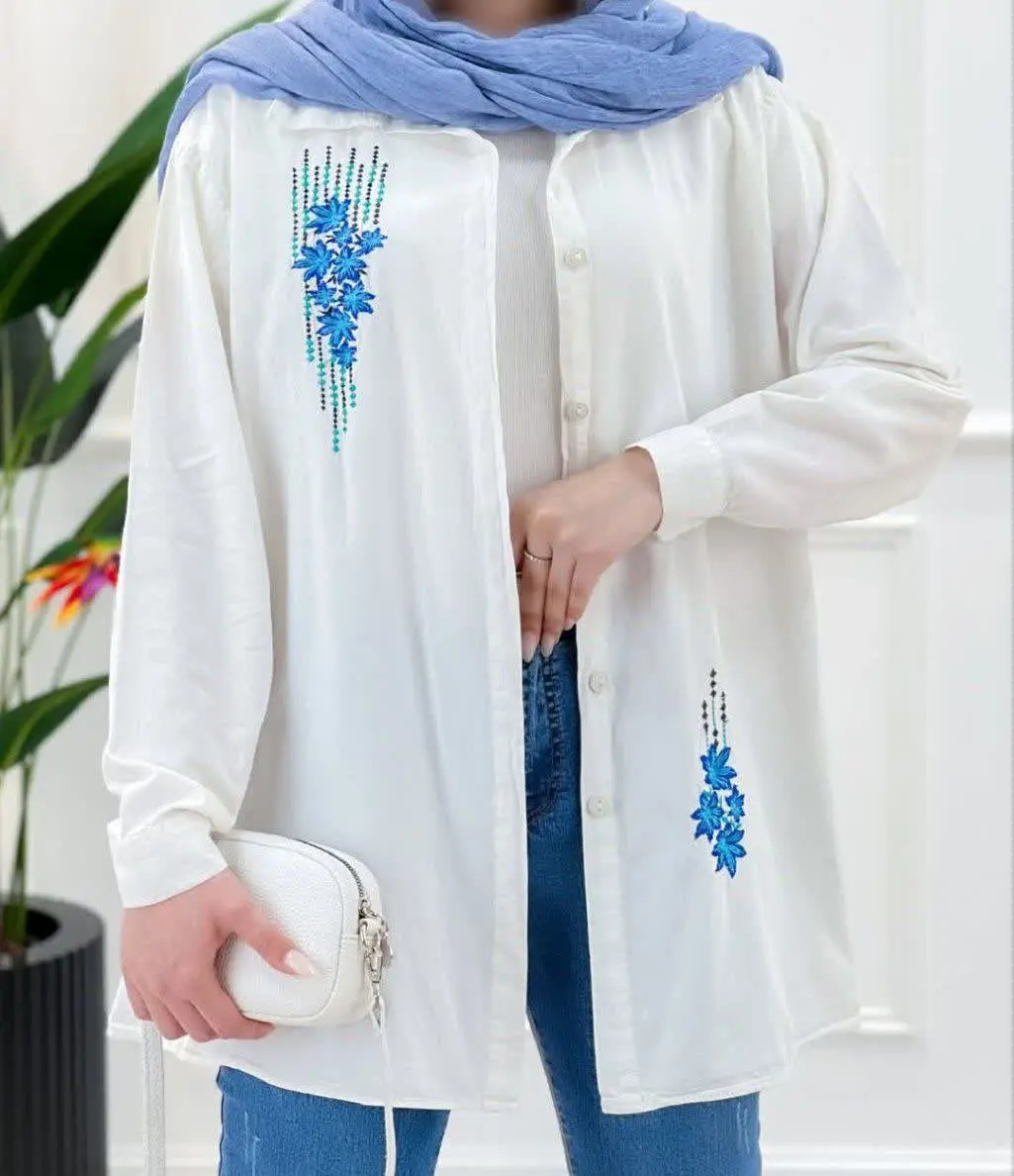 ✅ شومیز گلدوزی آبی، جنس لینن