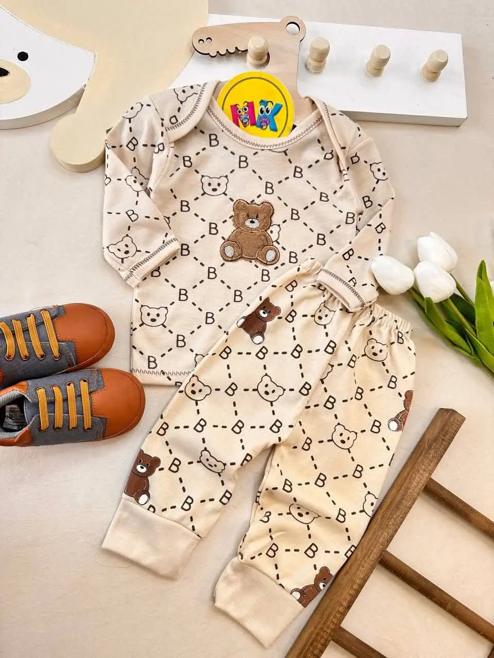 بلوز شلوار طرح خرس و بی نوزادی و کودک کد ۱۷۳۰۰۵ 
