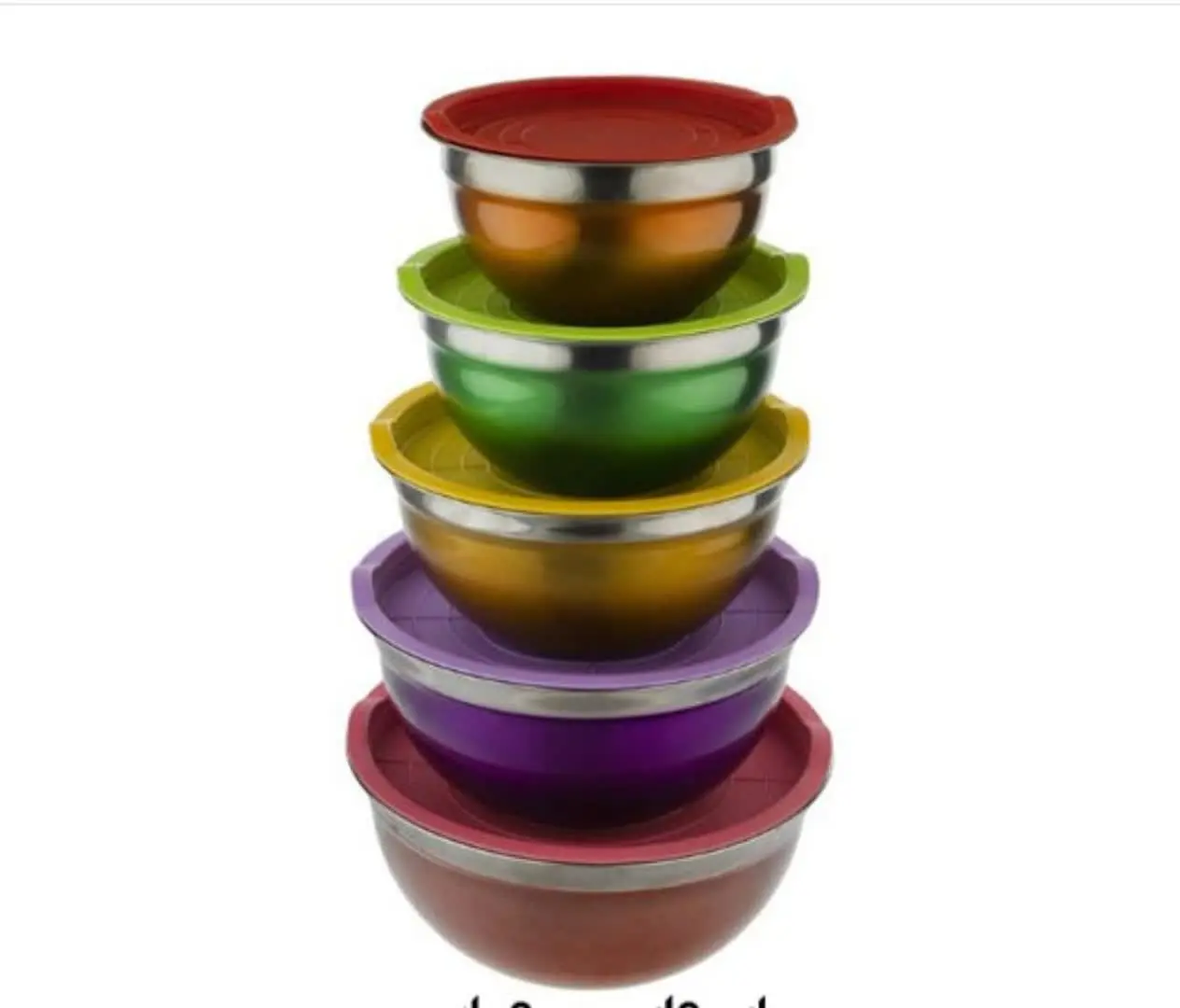 ست ۵ عددی کاسه لگن استیل رنگی درب دار
