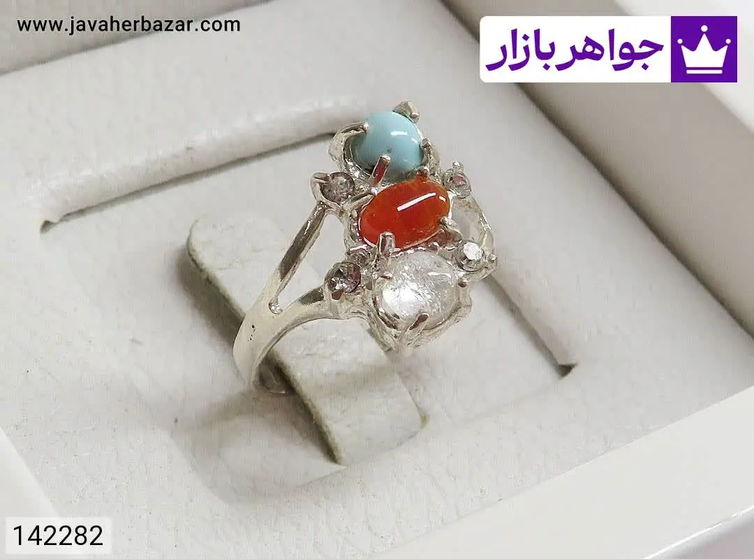 انگشتر نقره عقیق و فیروزه ن...