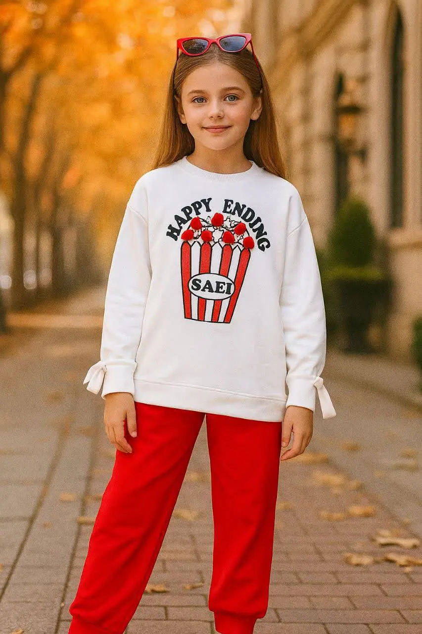 🎄بلوز شلوار پاپ کرن قرمز دخ...