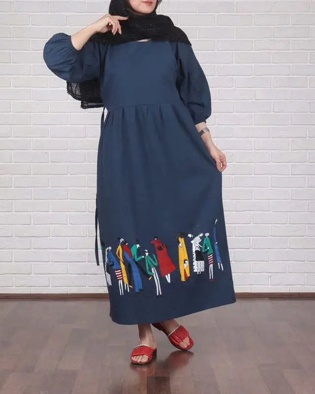 👗پیراهن لینن چاپ طرح بازار
