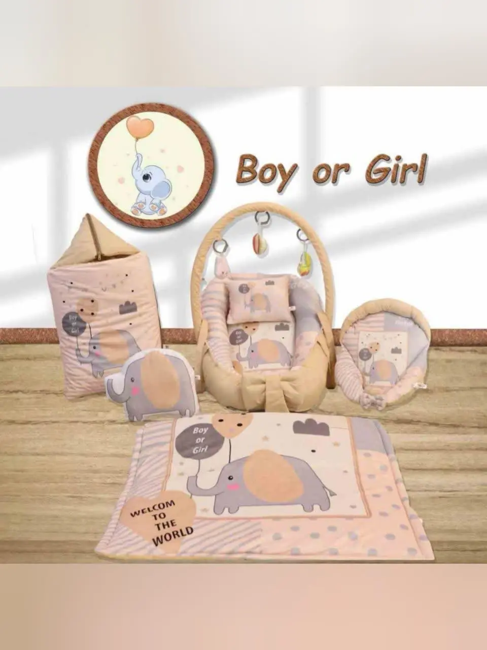 تشک لبه دار هفت تکه طرح دار مخمل فیل فانتزی کرمی نوزادی و کودک کد ۲۱۰۲۲ 
