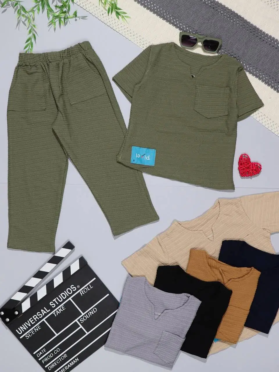 👫تیشرت و شلوار بیسکوئیتی یقه کوبایی👫
