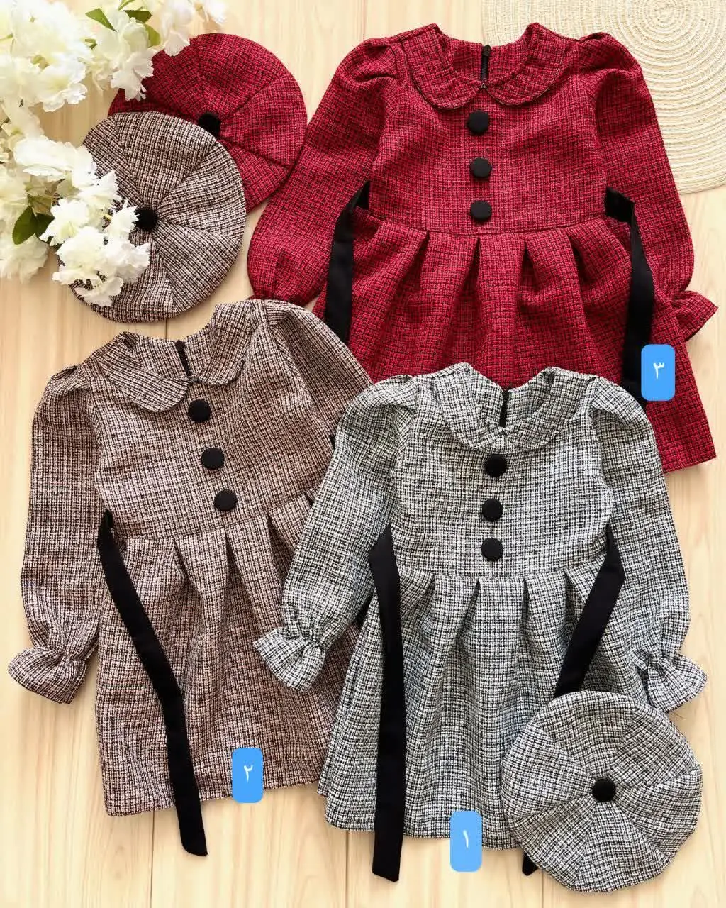 لباس دخترانه سارافن و کلاه مجلسی سه دکمه
