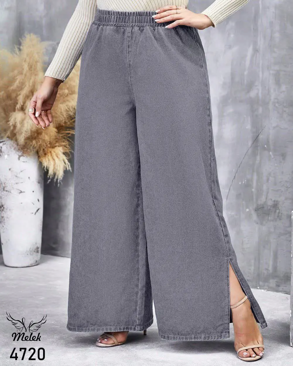 شلوار بگ کمر کشی دمپا چاکدار
