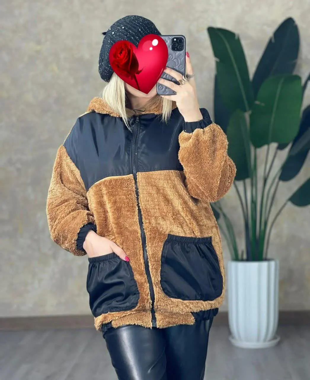 نام: کاپشن تدی جیب چرم 
