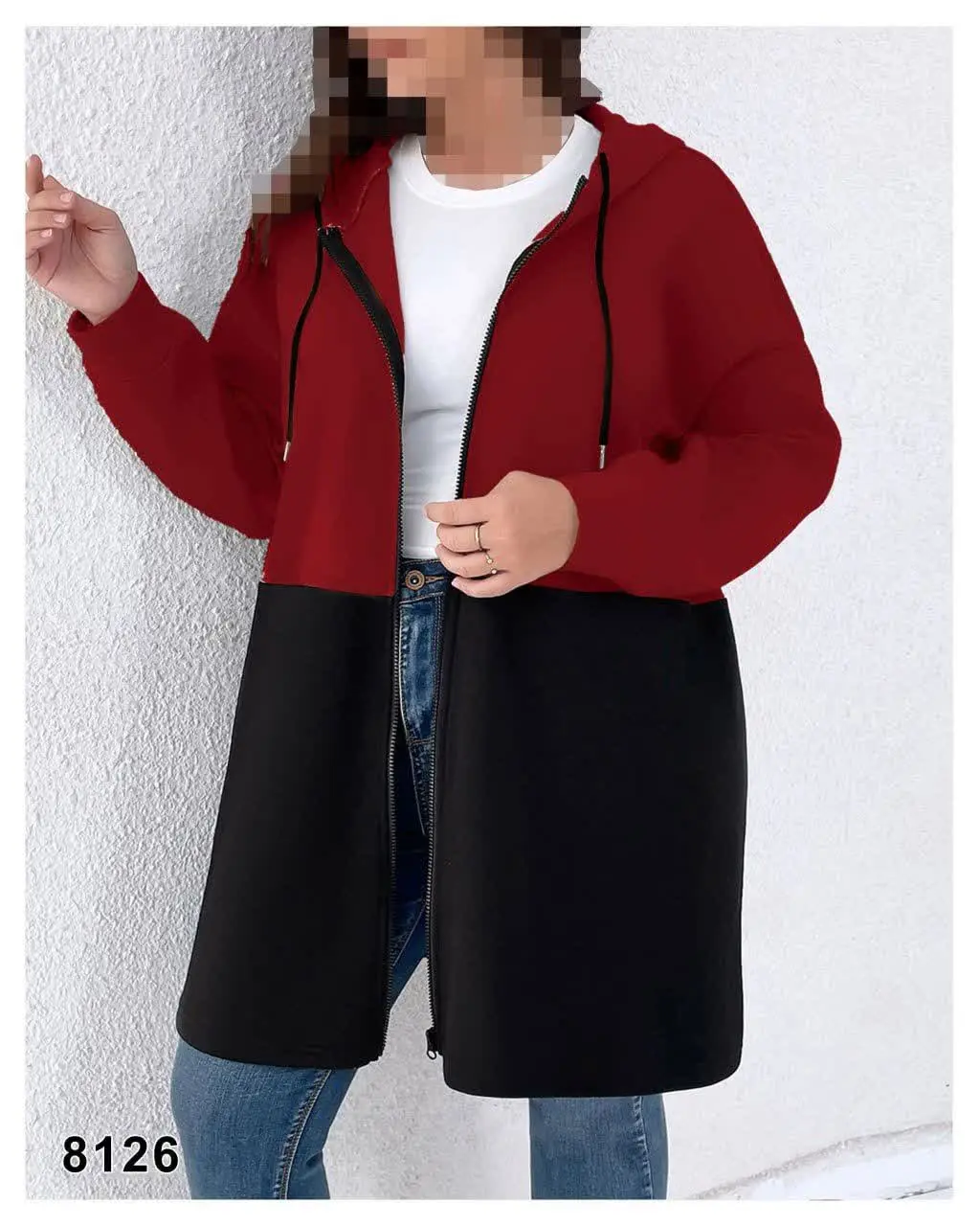 سوشرت دورنگ کلاهدار جلو زیپ