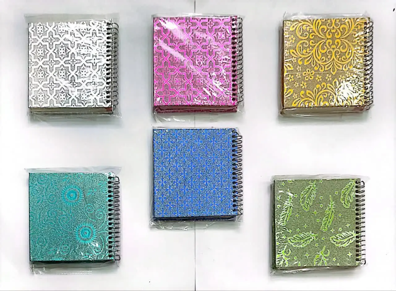 دفتر یادداشت جلد سخت ۱۲×۱۲ بغل باز شو متالایز سیمی تک‌ سلفون
