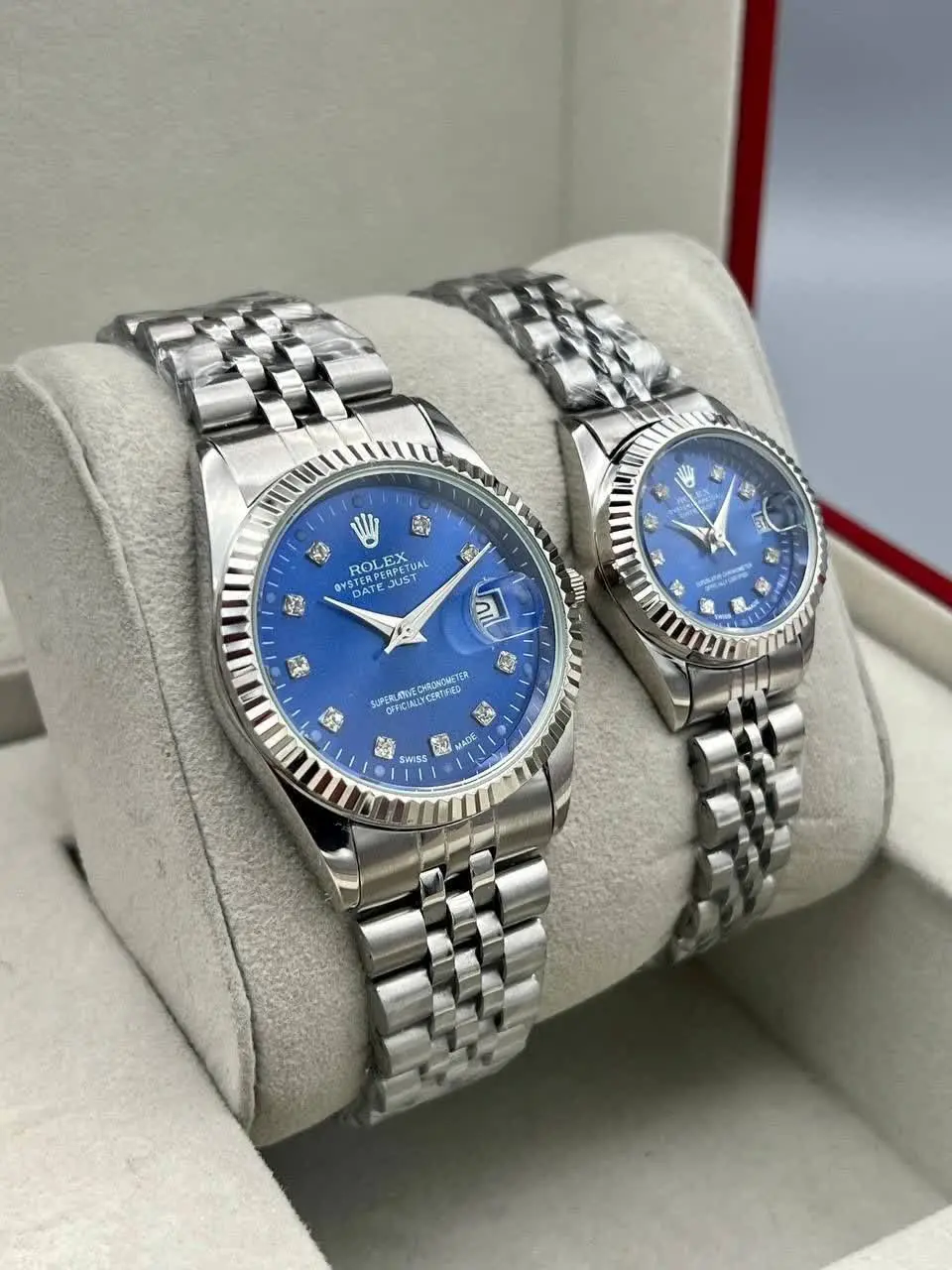 ست ساعت رولکس بنداستیل نقره‌ای صفحه آبی
