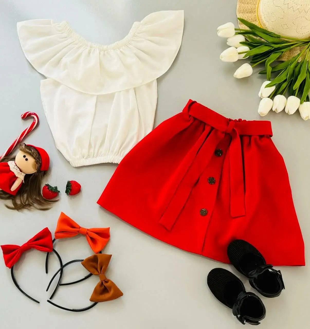 یک کار چهار تیکه پرفروش عالی (تاپ، دامن، کمربند، تل) 😍🤩 
