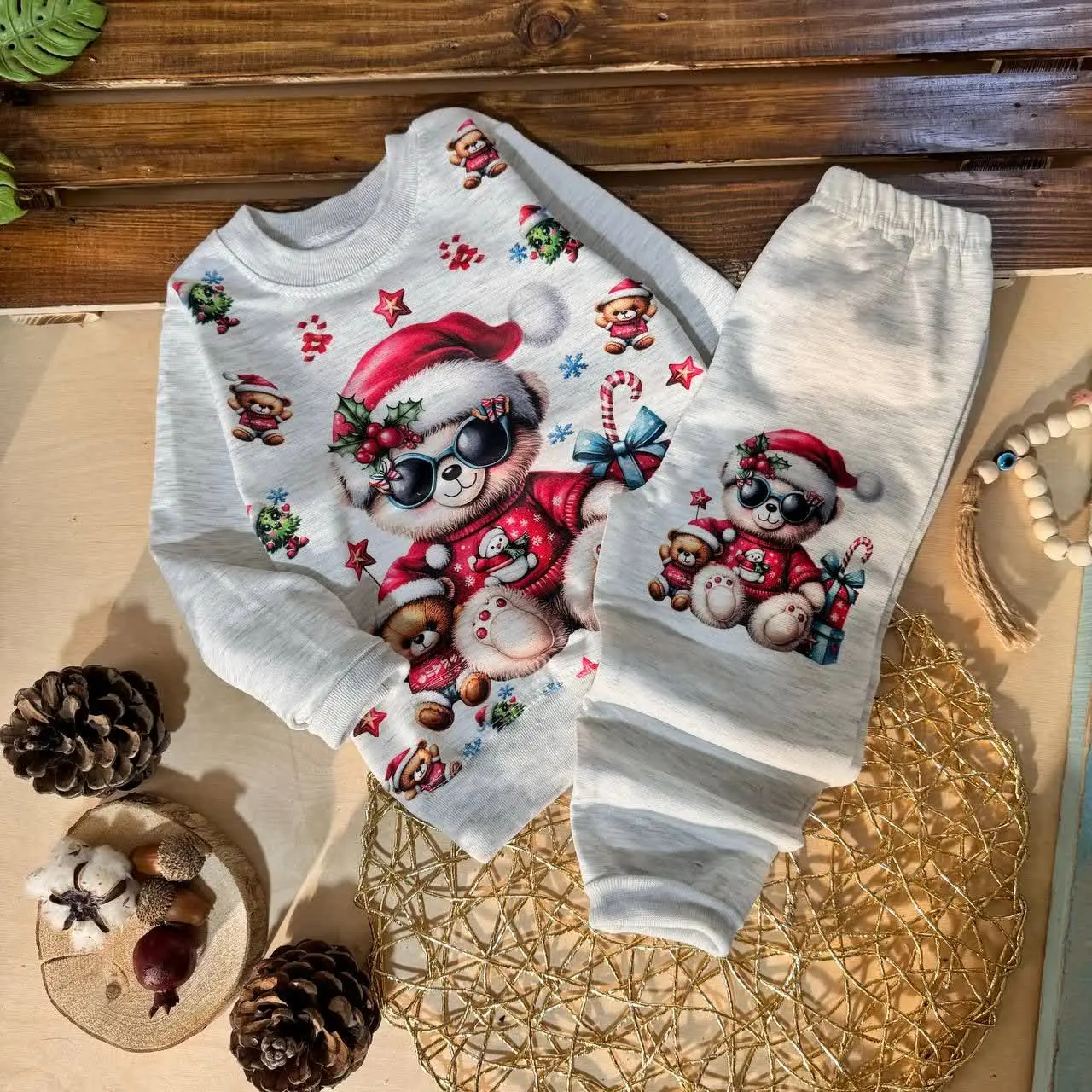 ست یلدایی تدی پسر جنس ملانژ پنبه 
