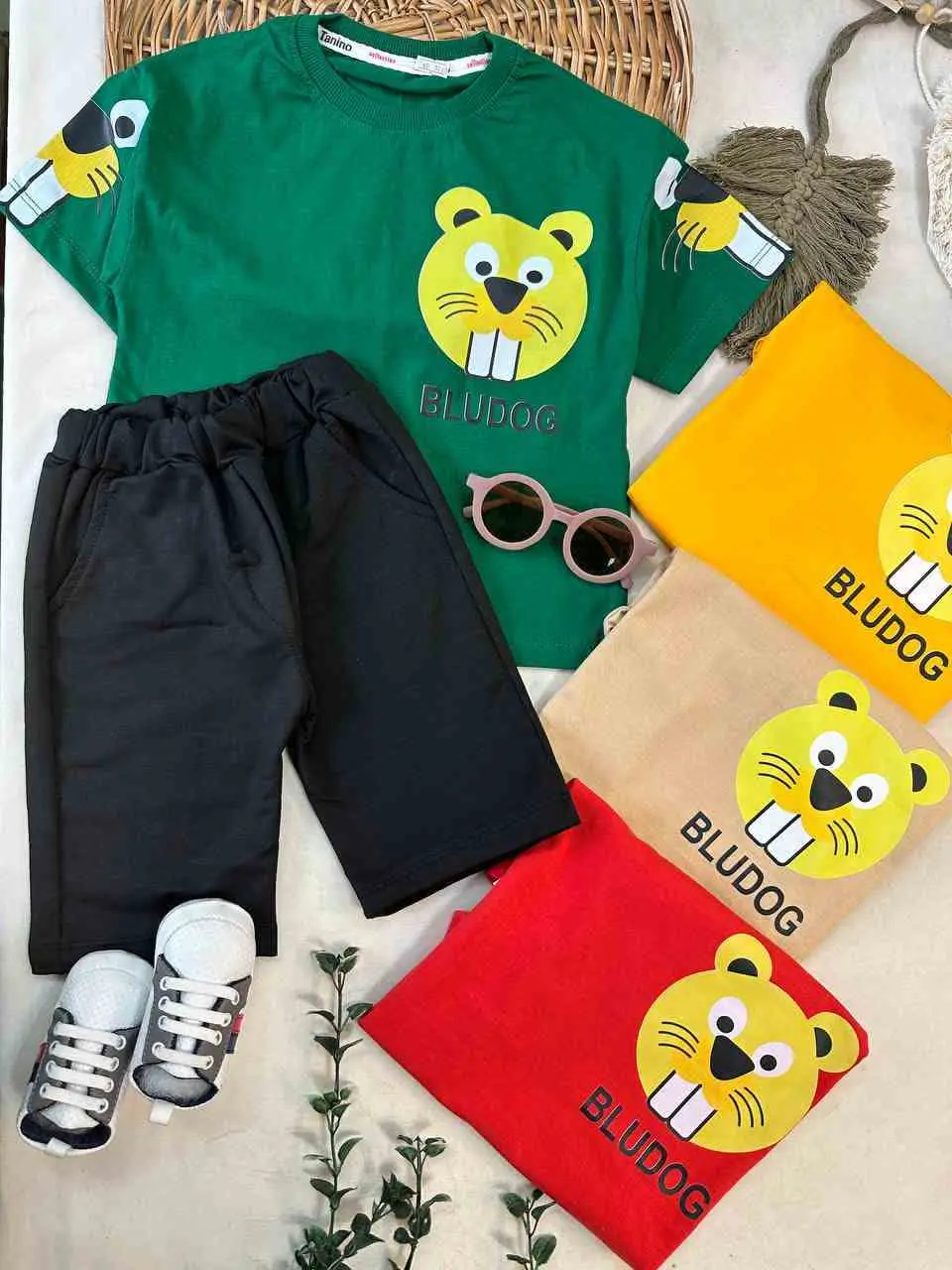 کد ۱۸۷۵ تیشرت شلوارک آستین سنجابی نوزادی و کودک 
