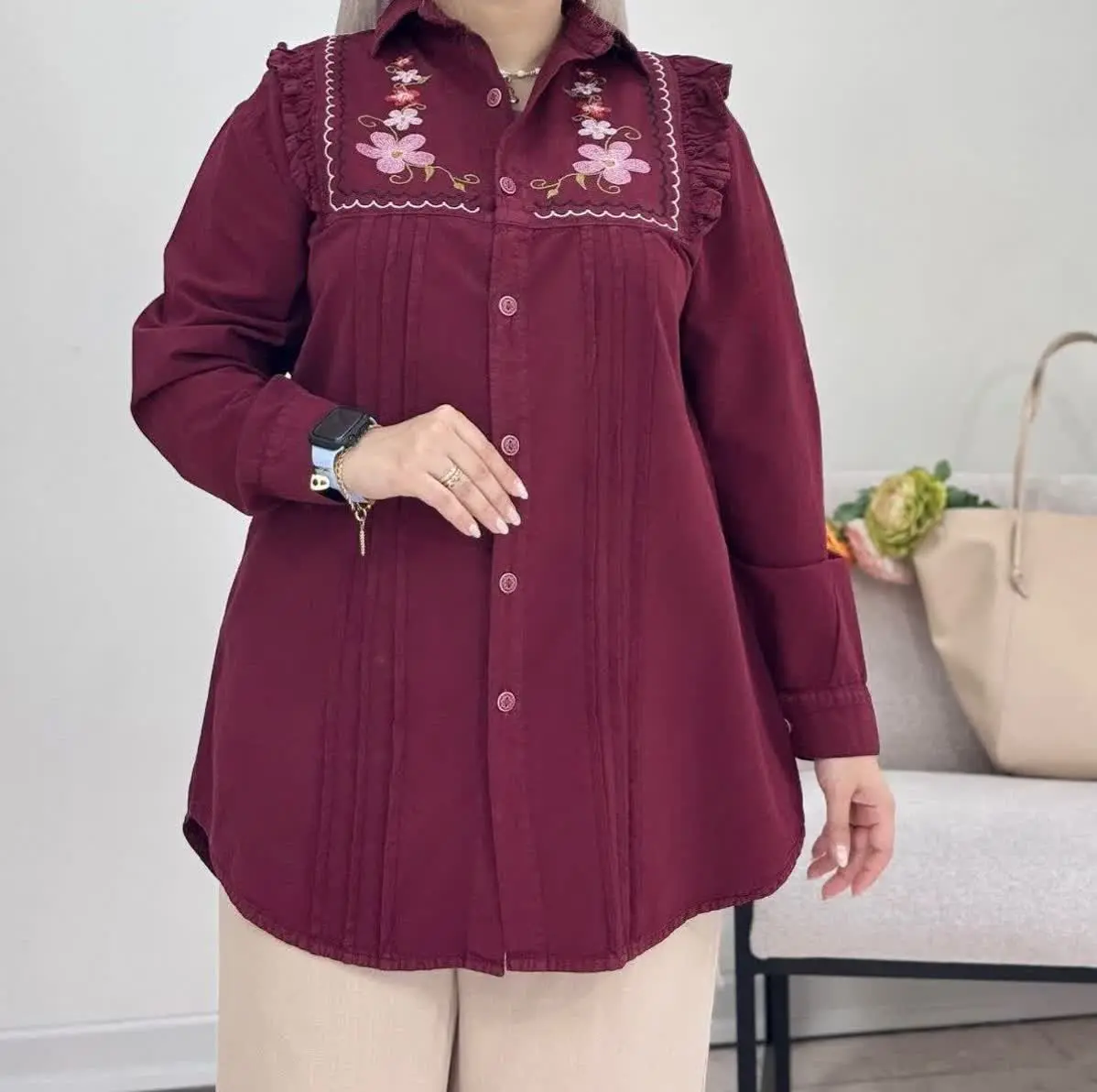 ✅ شومیز لینن سرشونه چیندار