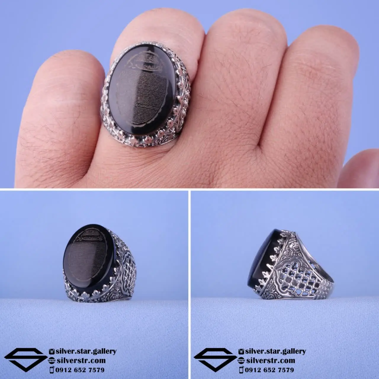 🖤 انگشتر مردانه عقیق مشکی خ...