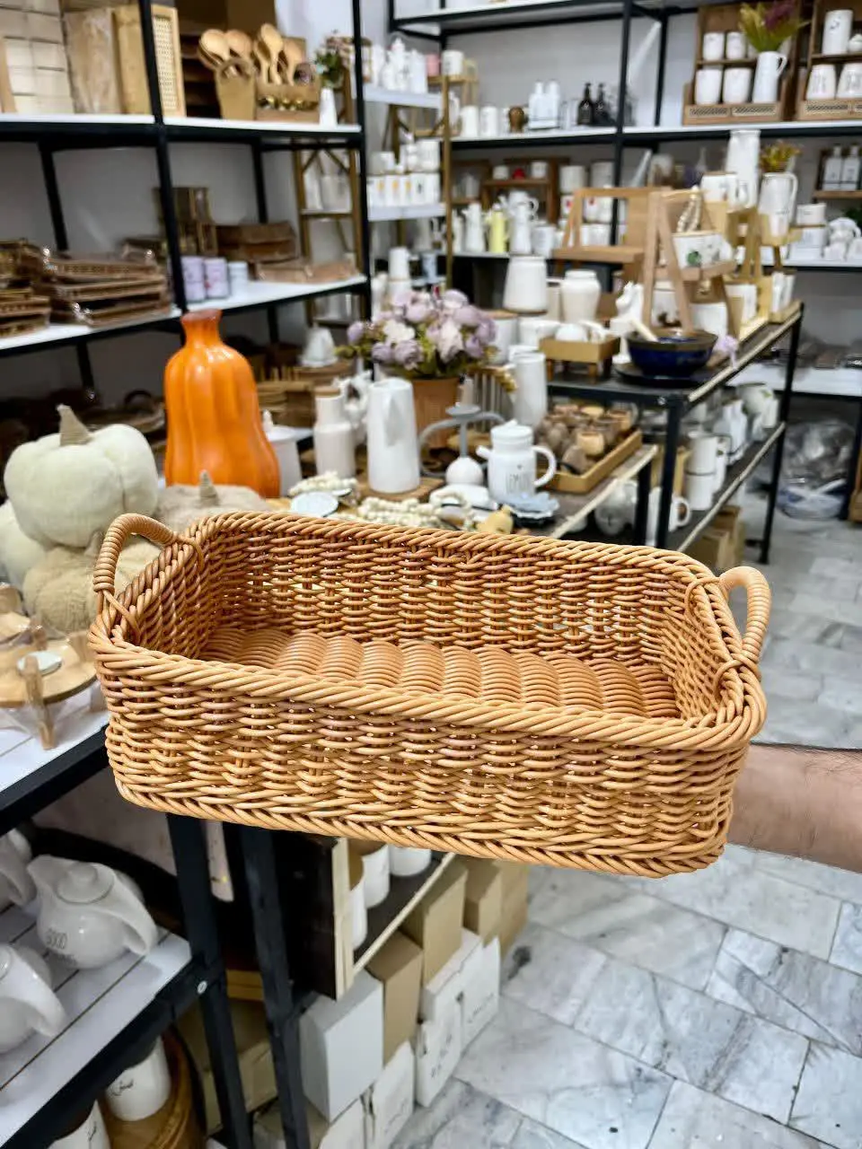 🌻 سبد حصیری نان دسته دار مس...