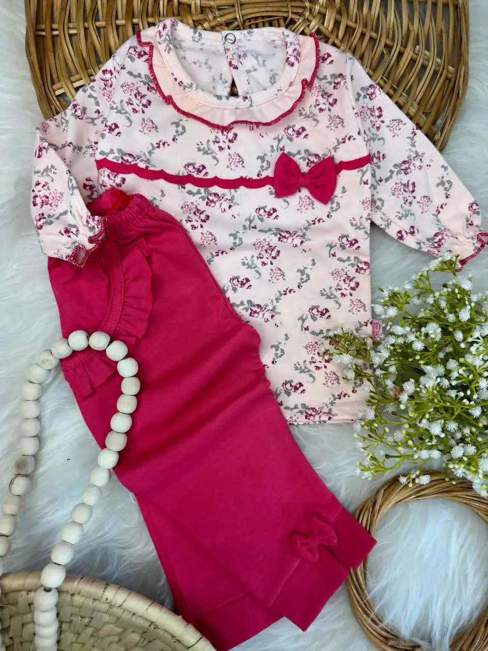 بلوز شلوار طرح گل سرخ نوزادی و کودک کد ۱۷۳۱۴۹ 
