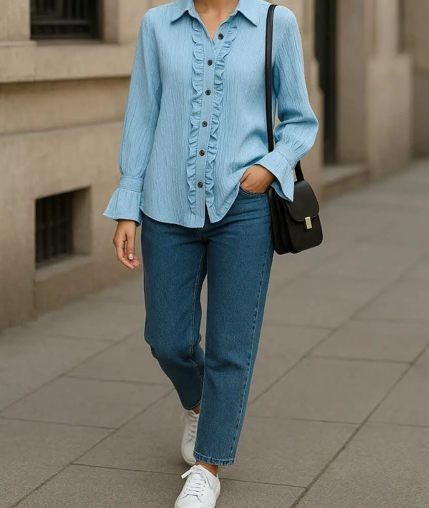 ✅ بلوز یقه دار با دکمه های...