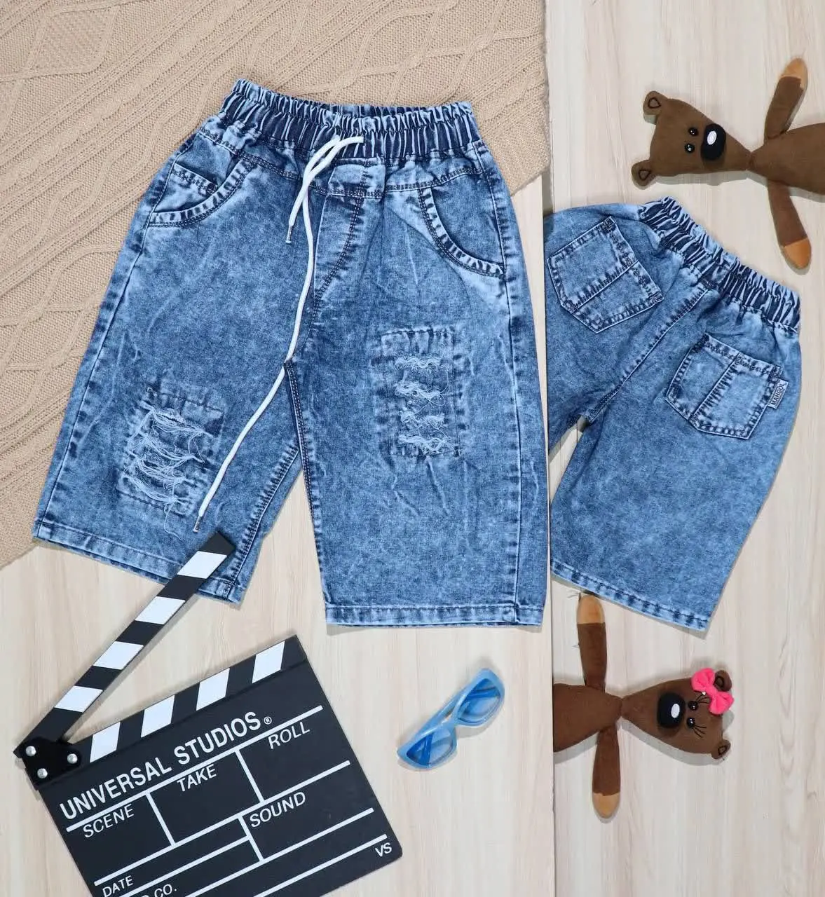 👫شلوارک جین آبی کهربایی دو طرف زاپ👫
