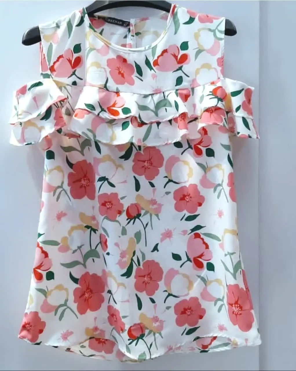 🌼شومیز چینار، سرشانه باز، کار ترک
