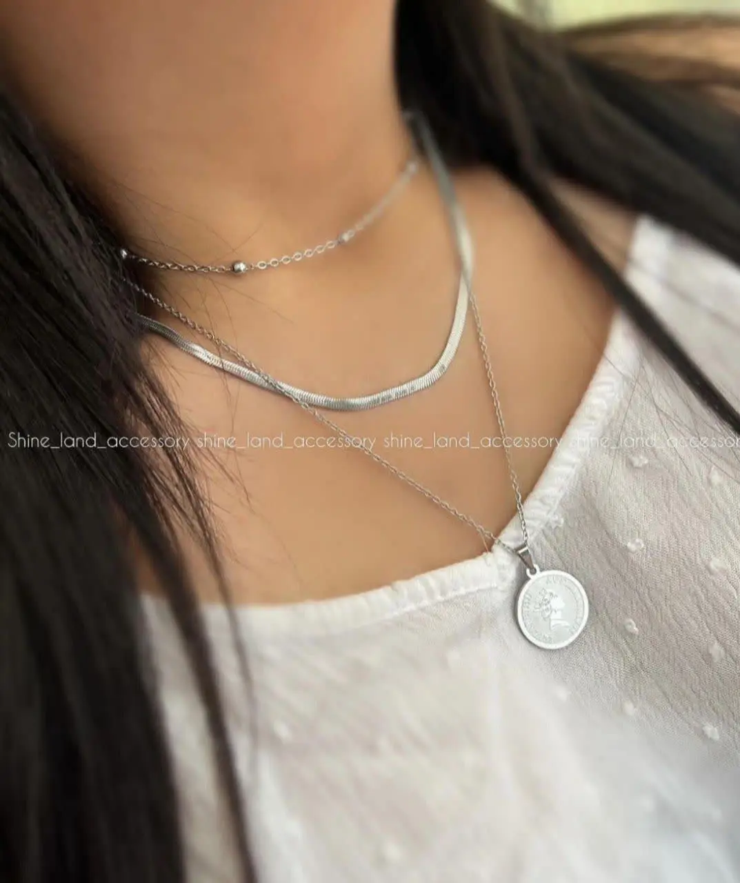 گردنبند سه ردیفه‌ی سیلور 🥰
